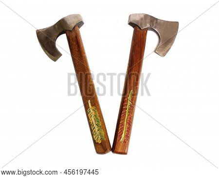 Pair Of Vintage Throwing Axes Isolated On White Background