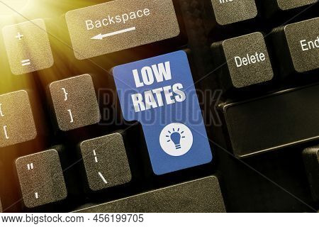 Conceptual Display Low Rates. Internet Concept A Cost Of An Item Or Service Which Is Usualy At Its S