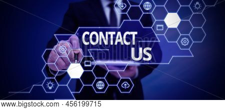 Conceptual Display Contact Us. Conceptual Photo Group Of Person That Rendering Costumer Service Thro