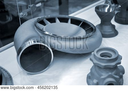 Model Object Of A Large Industrial Part Printed On A 3d Printer From Metal Close-up. New Modern Prog