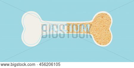 Illustration Of Bone And Word Calcium On Light Blue Background, Banner Design