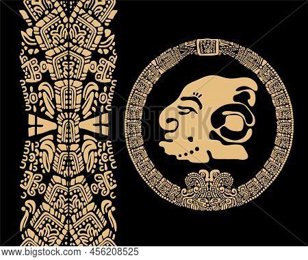 Original Design For Maya Calendar Theme. Images Of Characters Of Ancient American Indians.the Aztecs