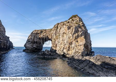 Aerial View Of The Great Pollet Sea Arch, Fanad Peninsula, County Donegal, Ireland