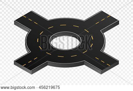 Isometric Part Road. City Junction With Several Directions. Asphalt Ring, Special Place On Map. Cons