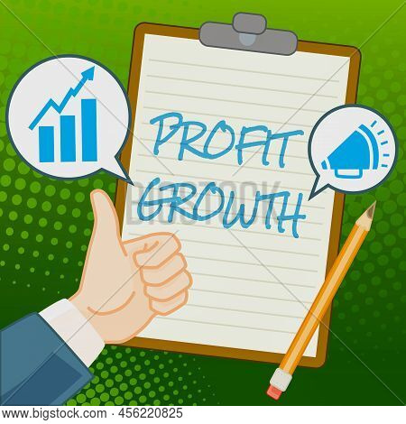 Sign Displaying Profit Growth. Word Written On Objectives Interrelation Of Overall Sales Market Shar