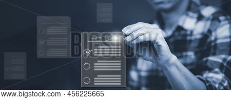 Signing Electronic Documents On Digital Documents Online, Businessman With Contract Electronic Signa