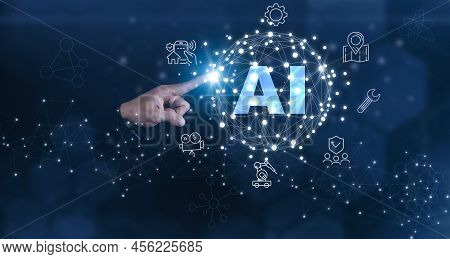 Businessman Touch Artificial Intelligence (ai),on Big Data Network Machine Learning And Data On The 
