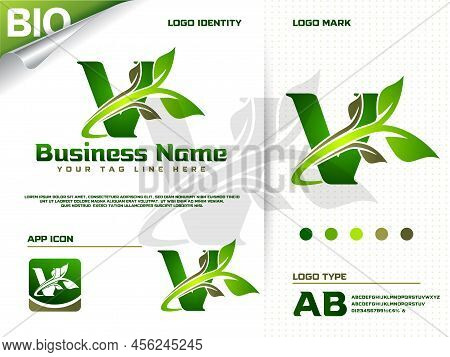 Initial Letter V With Green Leaf Logo Design Vector