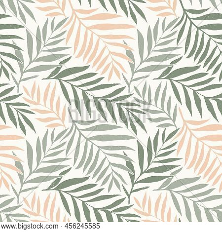 Seamless Vector Pattern Palm Dypsis Leaves. Summer Palm Leaves Tropical Fabric Design. Dypsis Lutesc