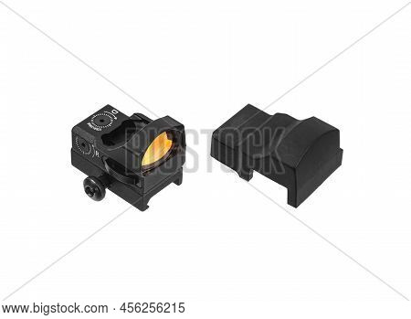 Modern Optical Collimator Sight. Aiming Device For Shooting At Short Distances. Isolate On A White B