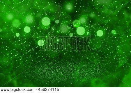 Green Fantastic Brilliant Abstract Background Glitter Lights With Sparks Fly Defocused Bokeh - Celeb