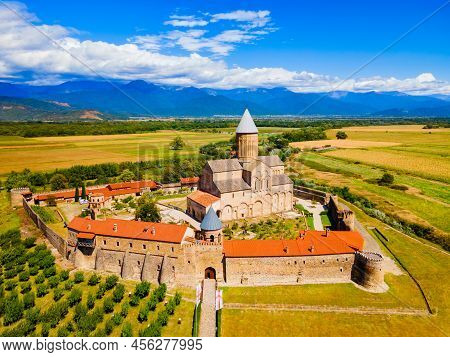 Alaverdi Monastery Complex Aerial Panoramic View In Kakheti. Kakheti Is A Region In Eastern Georgia 