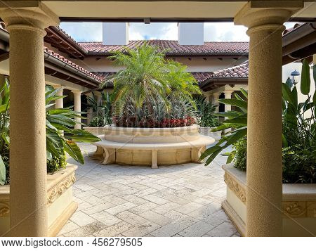 The Entrance To The Courtyard At The Trump National Golf Course Club House In Jupiter, Florida.