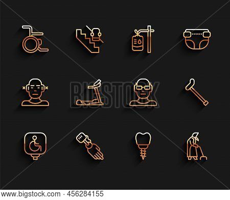 Set Line Disabled Wheelchair, Prosthesis Hand, Wheelchair, Dental Implant, Grandmother, Treadmill Ma