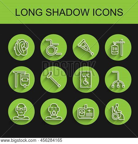Set Line Poor Eyesight, Head Of Deaf And Dumb, Hearing Aid, Identification Badge, Woman Wheelchair, 