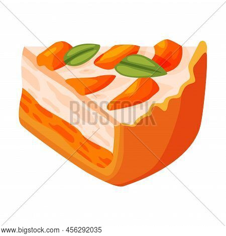 Cut Piece Of Baked Pie With Apricot Creamy Filling And Shortcrust Pastry Vector Illustration