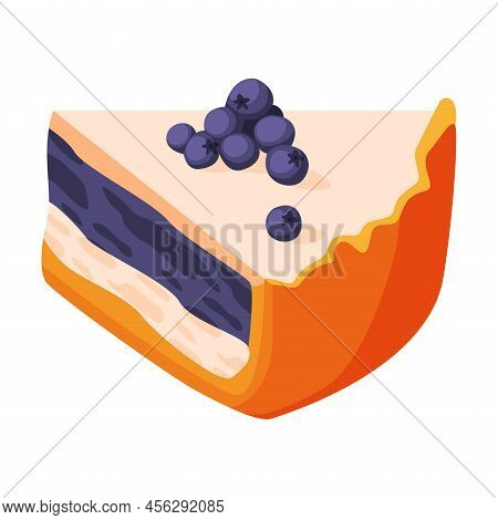 Cut Piece Of Baked Pie With Blueberry, Sweet Creamy Filling And Shortcrust Pastry Vector Illustratio