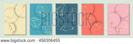 Kintsugi Art Gold Brocken Line Patterns Vector Collection.