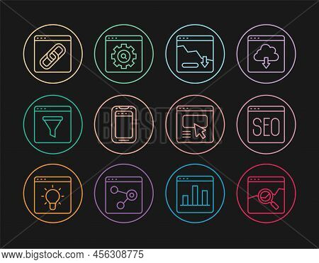 Set Line Website With Stocks Market, Seo Optimization, Financial Growth Decrease, Mobile Phone, Brow