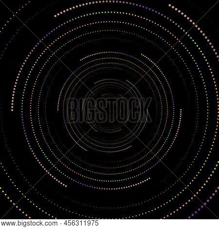 Geometric Abstract Halftone Dots In Spiral Pattern Black Background Typographic Design Element Web P