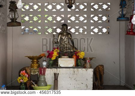 Ancient Small Shrine And Worship For Thai People Travelers Travel Visit And Respect Praying Blessing