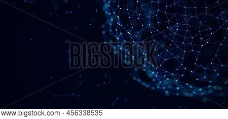 Futuristic Technology Background With Wireframe Sphere. Clobal Digital Network Connections. Sphere W