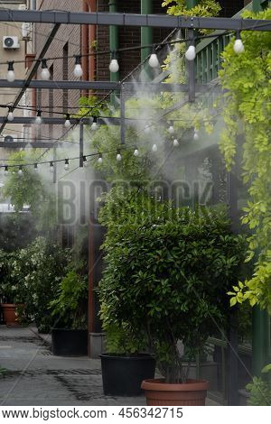 Automatic Mist Nozzle Water Spraying System To Make Humidifier And Cooling Climate To Reduce Hot Wea