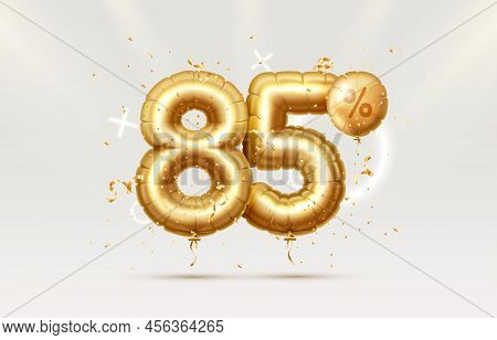85 Off. Discount Creative Composition. 3d Golden Sale Symbol With Decorative Objects, Heart Shaped B