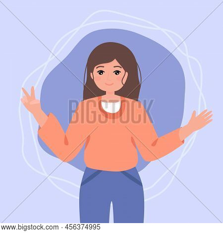 Vector Illustration Of Young Girl. Happy Youth Day. Teenage Girl. Ffemale Having Fun. Vector Illustr
