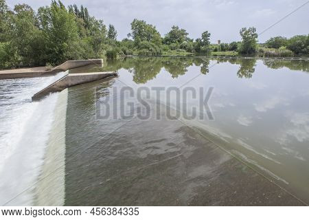 Guadiana River Diversion Dam Near La Fabrica De La Luz, Merida, Badajoz, Spain