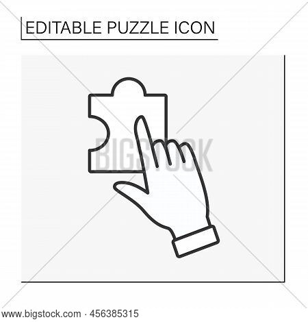 Game Line Icon. Finger Click On Puzzle Bottom. Intellectual Game. Puzzle Concept. Isolated Vector Il
