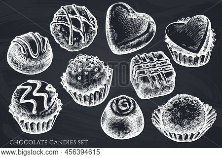 Vector Set Of Hand Drawn Chalk Chocolate Candies Stock Illustration