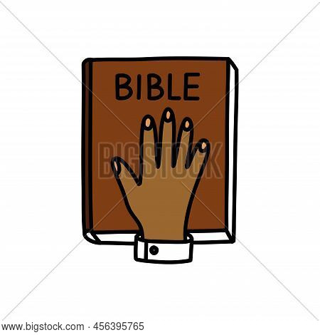 Bible Oath Doodle Icon, Vector Color Line Illustration