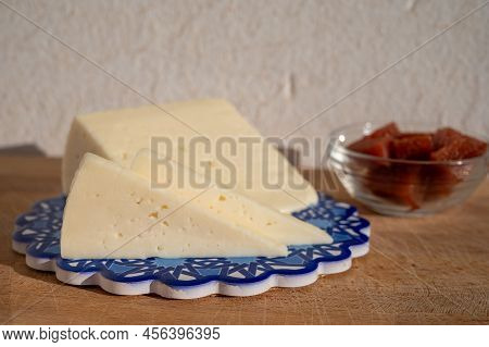 Spanish Hard Goat Cheese Served Outdoor With Membrillo Jam In Sunlights