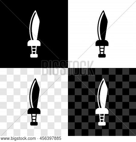 Set Pirate Sword Icon Isolated On Black And White, Transparent Background. Sabre Sign. Vector