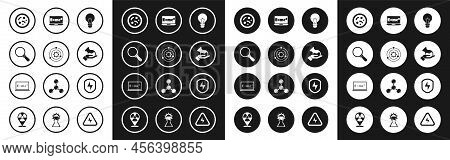 Set Light Bulb With Concept Of Idea, Solar System, Magnifying Glass, Bacteria, Test Tube And Flask, 