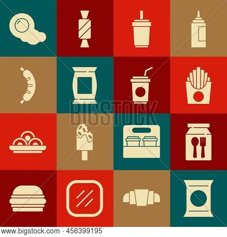Set Bag Or Packet Potato Chips, Online Ordering And Delivery, Potatoes French Fries Box, Paper Glass