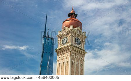 Kuala Lumpur, Malaysia - June 12, 2022: Old And New Icon Of The Malaysian Capital. The Clock Tower O
