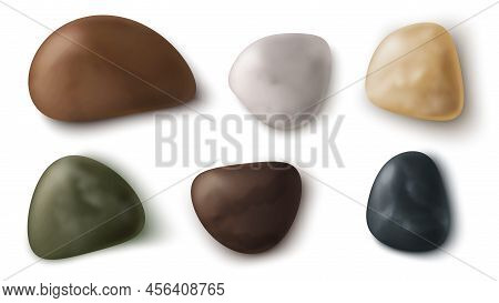 Sea Or River Beach Pebble Stone 3d Isolated Vector Illustration. Ocean Coast Small Rocks Or Smooth B