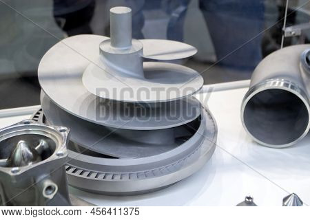 Model Object Of A Large Industrial Part Printed On A 3d Printer From Metal Close-up. New Modern Prog