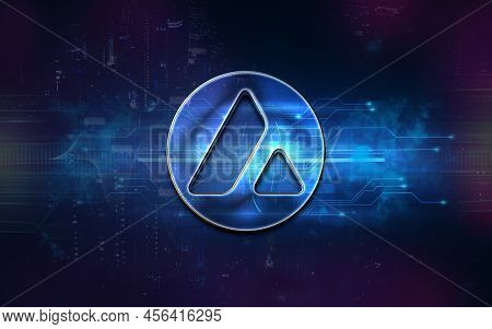 3d Rendering Cryptocurrency Avelanche Coin On Colorful Background, Cryptocurrency Concept 3d Illustr