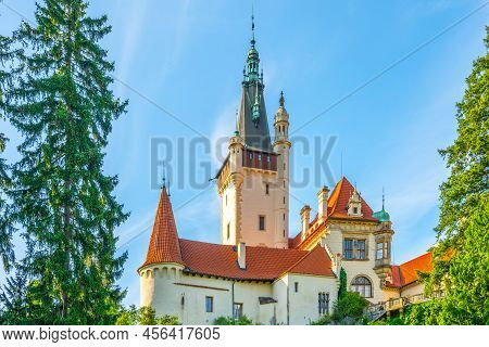 Pruhonice Castle On Sunny Summer Day, Pruhonice, Czech Republic. Unesco World Heritage Site
