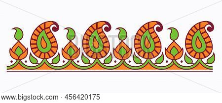 Indian Paisley Seamless Pattern With Buta, Flowers And Leaves. Asian Traditional Horizontal Floral P