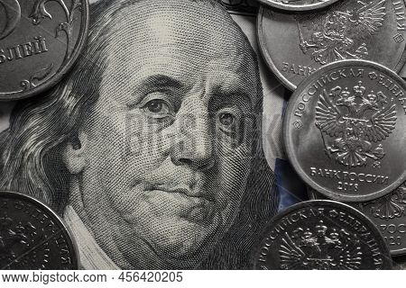 Dollars And Rubles. Economic Crisis, Decline Of The World Economy. Ruble Devaluation. The Fall Of Th