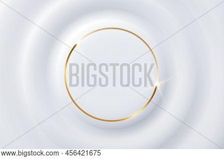 3d White Figures With Geometric Concave And Convex Surface, Golden Shiny Circular Line