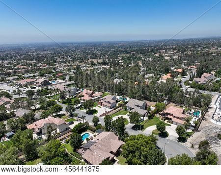 Aerial View Of Wealthy Alta Loma Community And Mountain Range, Rancho Cucamonga, California, United 