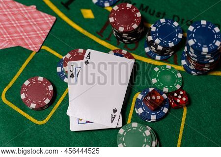 Blackjack Playing Cards And Casino Poker Chips