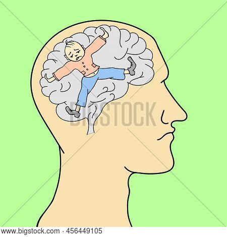 Silhouette Of A Man. The Mind Is Filled With Negative Emotions. Vector Illustration