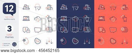 Set Of Employees Teamwork, Touchscreen Gesture And Freezing Water Line Icons. Include Face Scanning,