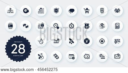 Set Of Technology Icons, Such As Loan Percent, Quick Tips And Chemistry Pipette Flat Icons. Synchron